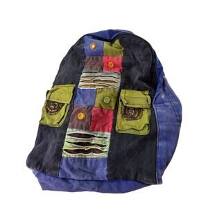 THE COLLECTION ROYAL Blue Green Patchwork Distressed Hippie Boho Soft Backpack